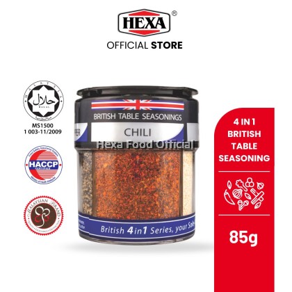 HEXA HALAL British 4IN1 Table Seasoning 85gM Garlic, Chili, Black Pepper, Rock Salt HEXA HALAL British 4IN1 Table Seasoning 85gM Garlic, Chili, Black Pepper, Rock Salt