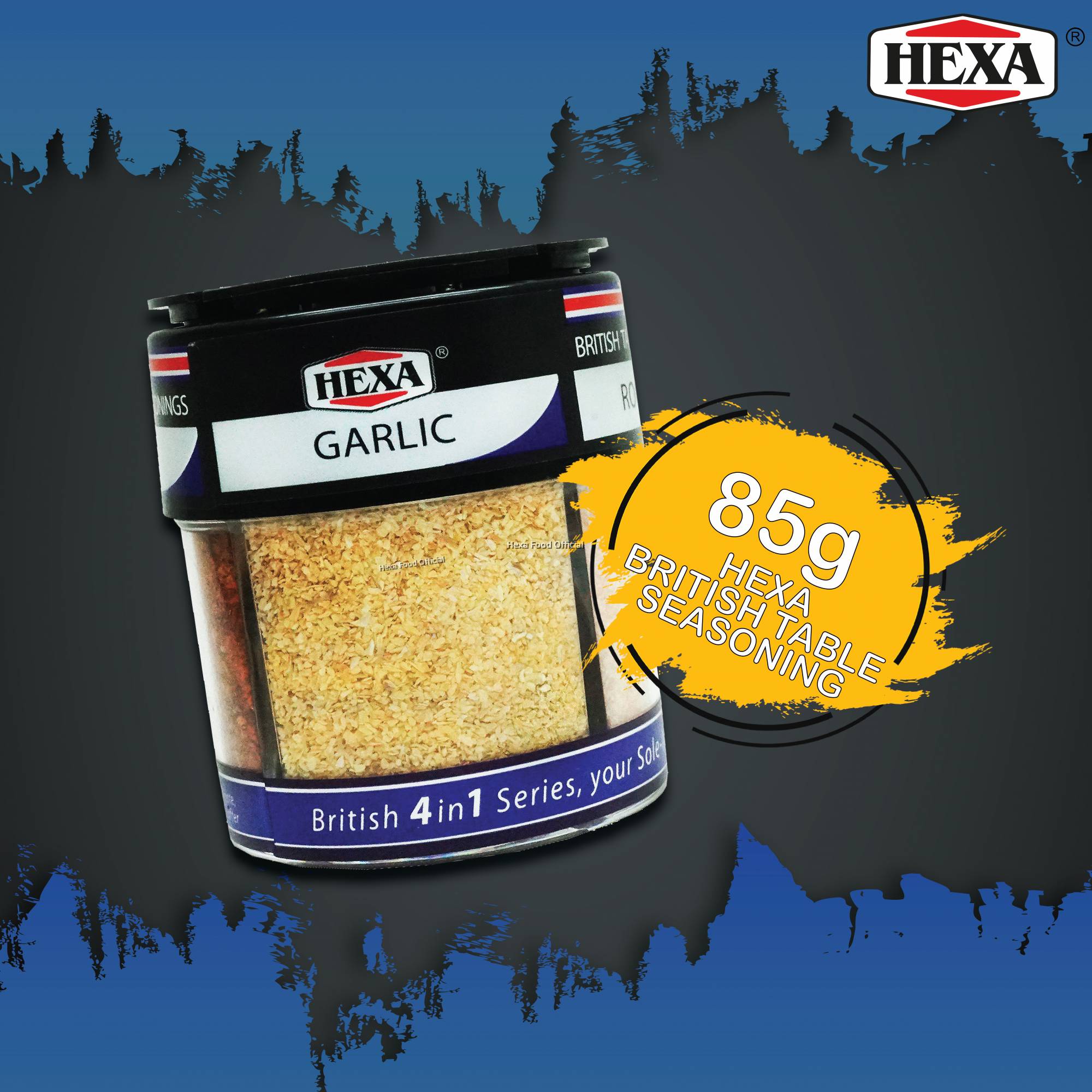 Hexa British Table Seasoning 4in1 Chili Black Pepper Rock salt Garlic