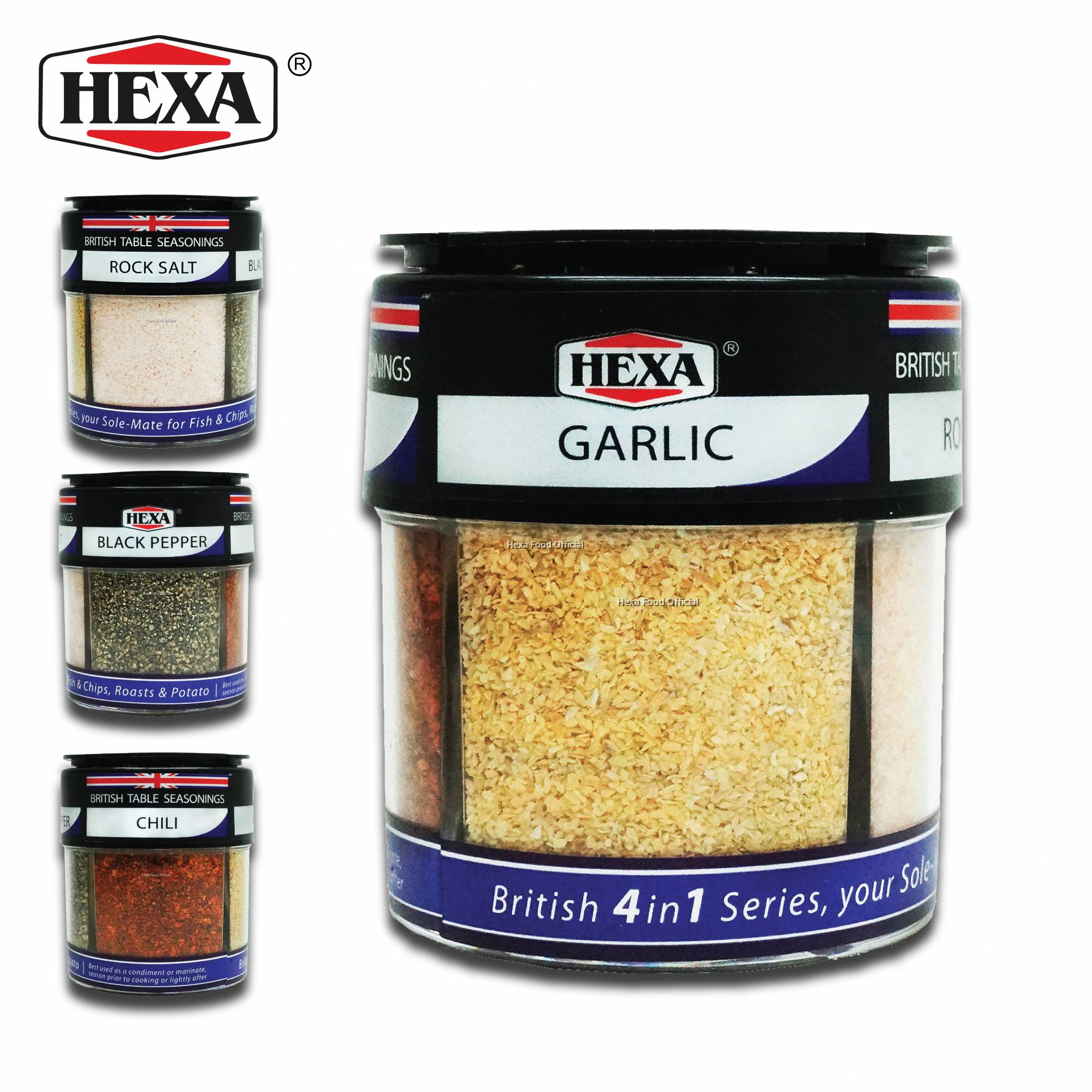HEXA HALAL British 4IN1 Table Seasoning (85gM) Garlic, Chili, Black