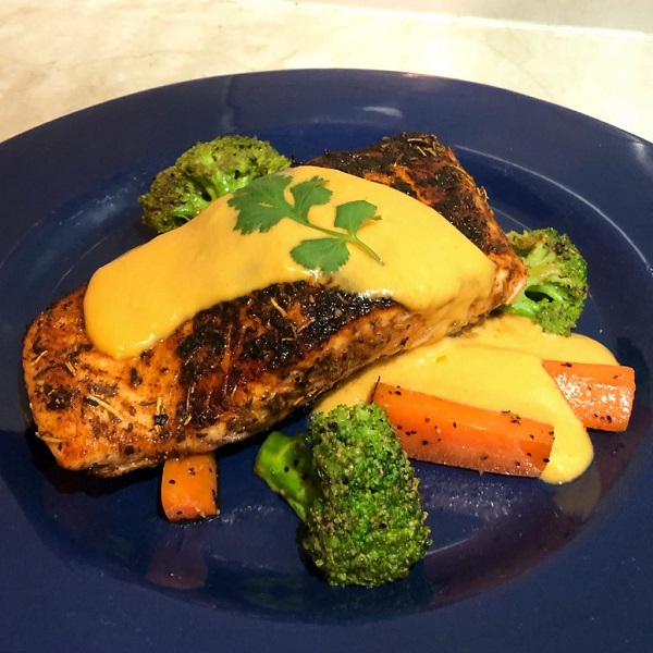 Raffie's Cajun Pan Seared Salmon with Jalapeno Cheese Sauce