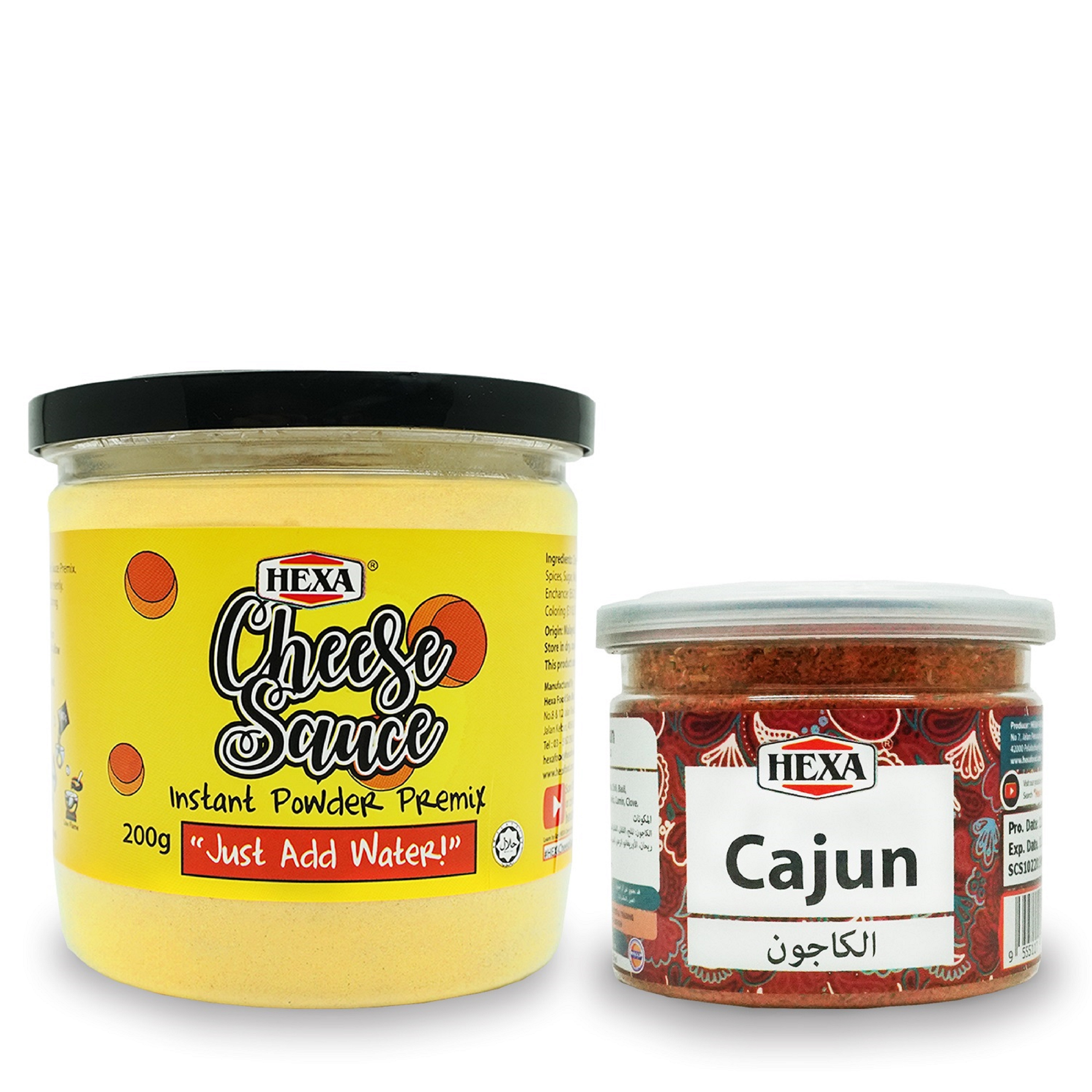 HEXA HALAL Cajun Spice 85gm + HEXA HALAL Cheese Sauce Premix Powder 200gm